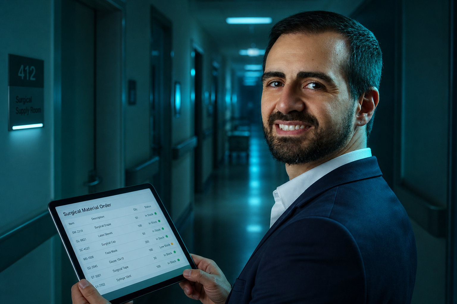 Pedido de material cirúrgico recebido pelo tablet